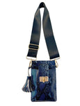 navy python print Luna Lock phone bag by Elyse & i bag with a strap on a white background