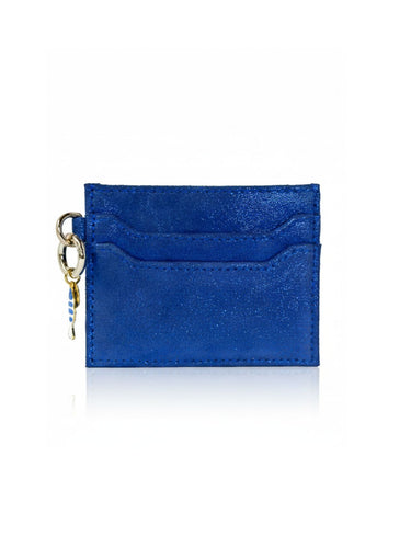 Blue cardholder with keychain on a white background