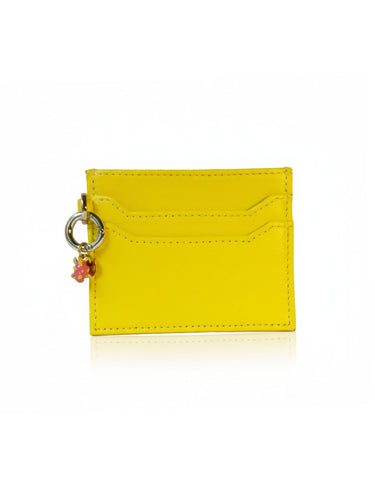 Yellow cardholder with a keychain on a white background