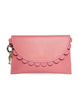 Pink Bella Purse wallet by Elyse & i with scalloped edge and keychain on a white background