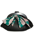 Black Dawn Scallop by Elyse & i handbag with a decorative bow on a white background