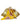 Gold Elyse & i Dawn Scallop clutch with yellow and red patterned fabric on a white background