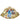 Gold Elyse & i Dawn Scallop clutch with colorful fabric lining on a white background