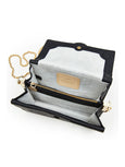 Elyse & i Nell Knot in black and gold lambskin leather, inside view.