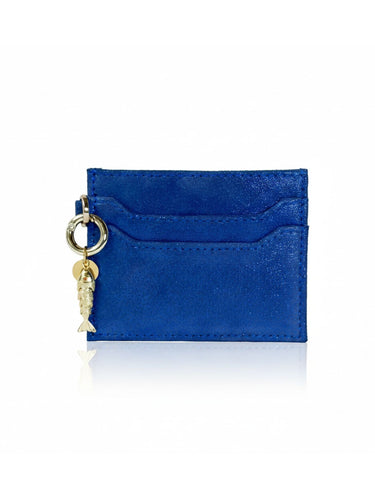 Blue cardholder with keychain on a white background