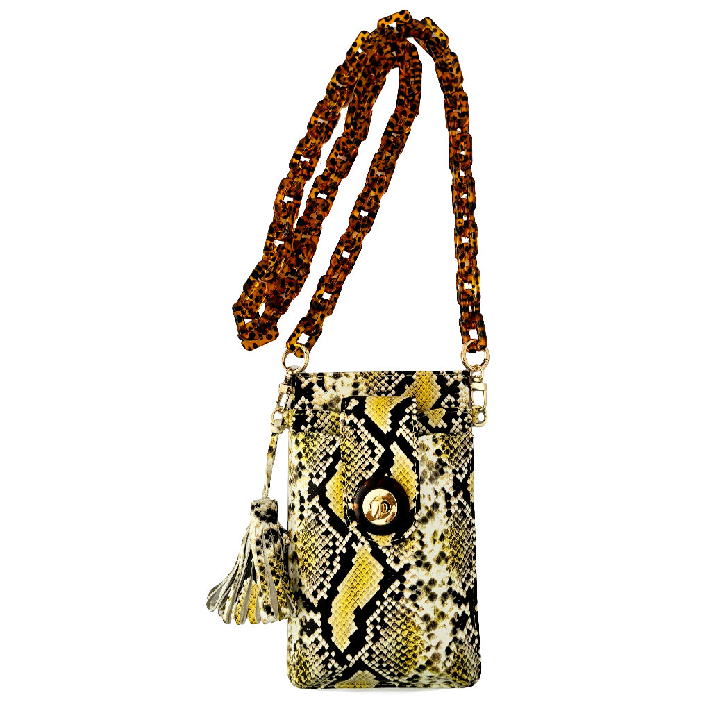 Luna Lock Phone Bag - Citrus Snakeprint with tortoiseshell lock & strap