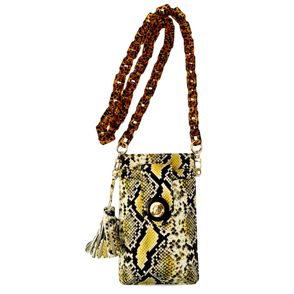 Luna Lock Phone Bag - Citrus Snakeprint with tortoiseshell lock & strap