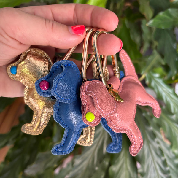 Labradoodle Dog Bag Charms - gold, navy, rose