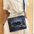 Amara Knot Satchel - Navy Blue Python Print Calf Leather