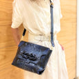 Amara Knot Satchel - Navy Blue Python Print Calf Leather