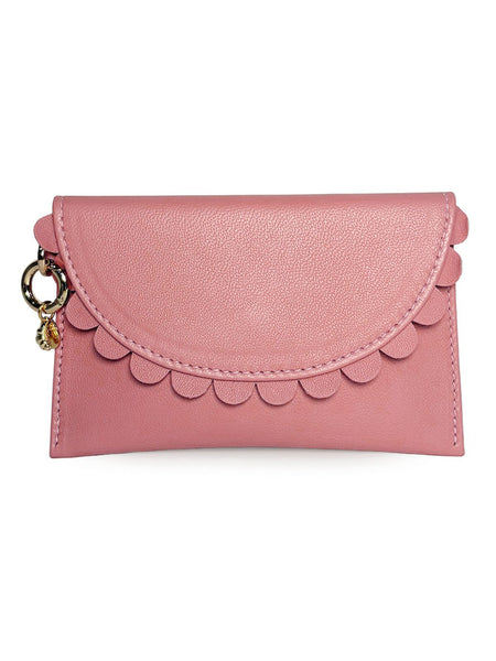 Pink wallet with scalloped edge design on a white background - the bella by Elyse & i