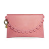 Pink Bella Purse wallet by Elyse & i  with scalloped edge and gold charm on a white background
