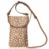 Small crossbody bag with animal print pattern on a white background