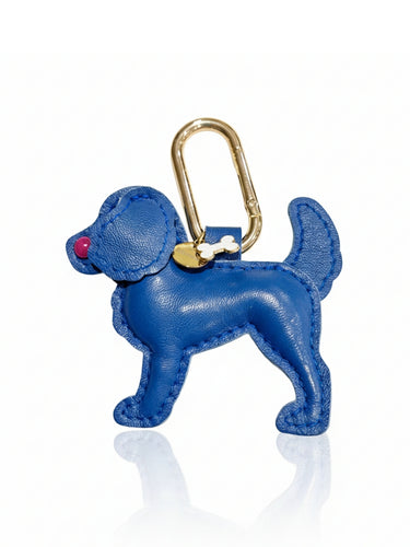 Blue leather labradoodle dog charm on carabiner with bone accessory by Elyse & i 