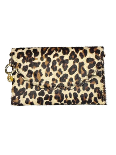 Elyse & i Bella Purse Scallop Leopard print clutch bag on a white background
