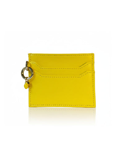 Yellow cardholder with a keychain on a white background