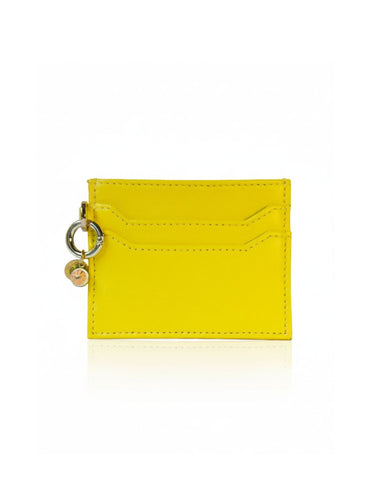 Yellow cardholder with a keychain on a white background