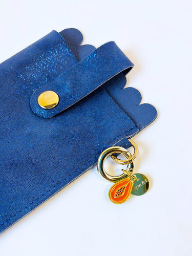 Blue glitter leather glasses case with charm adornment 