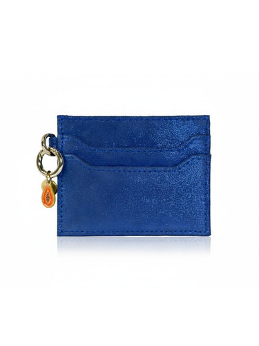 Blue cardholder with a keychain on a white background