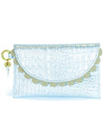 silver croc embossed scalllop edged Bella purse by Elyse & i on a white background