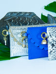 Three Bella Purses with scalloped edge and charms - in silver, blue and snakeprint by Elyse & i 

