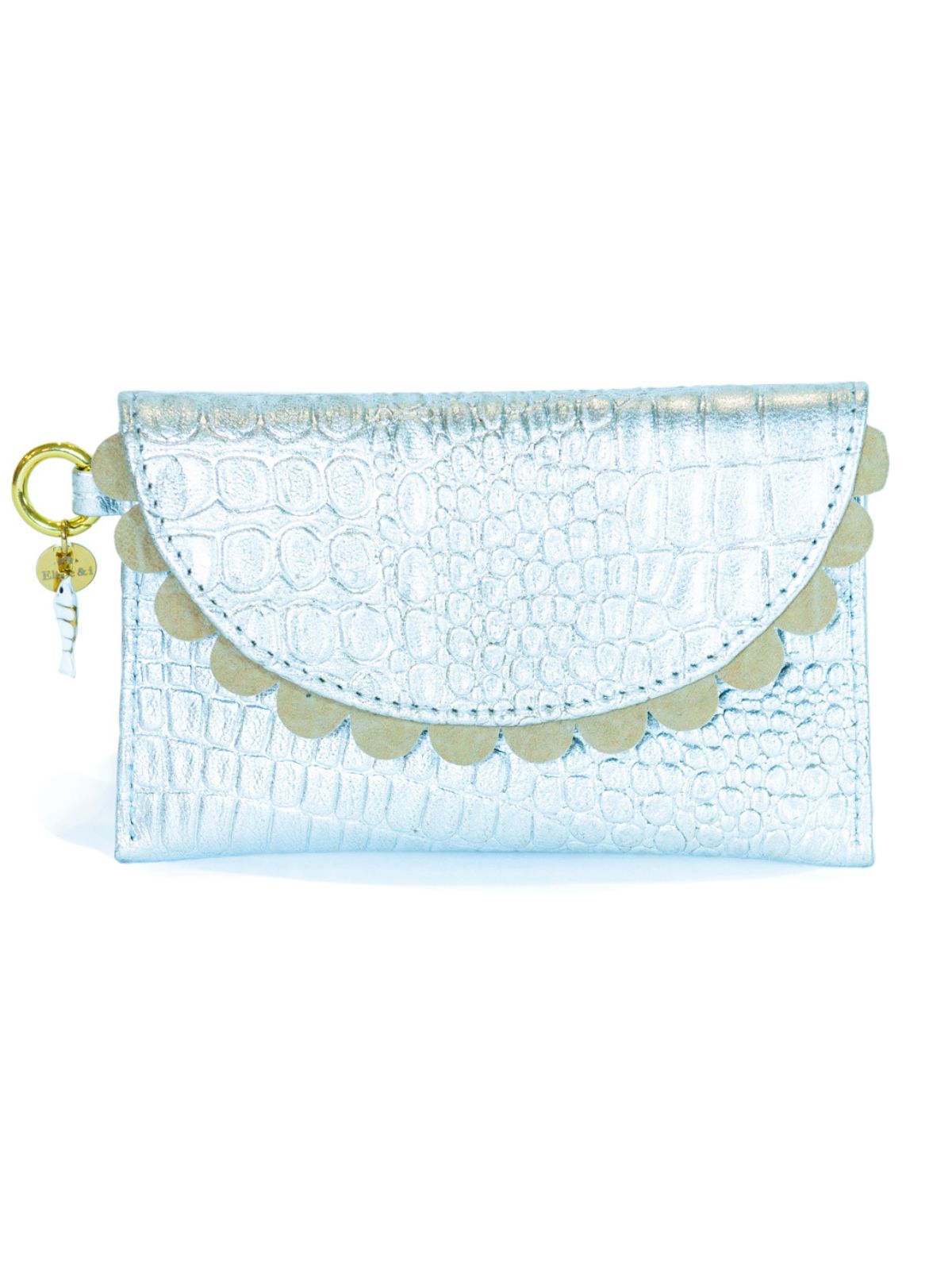 silver croc embossed scalllop edged Bella purse by Elyse & i on a white background